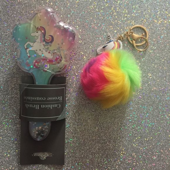 Other - Unicorn  Pom Keychain and Hair brush